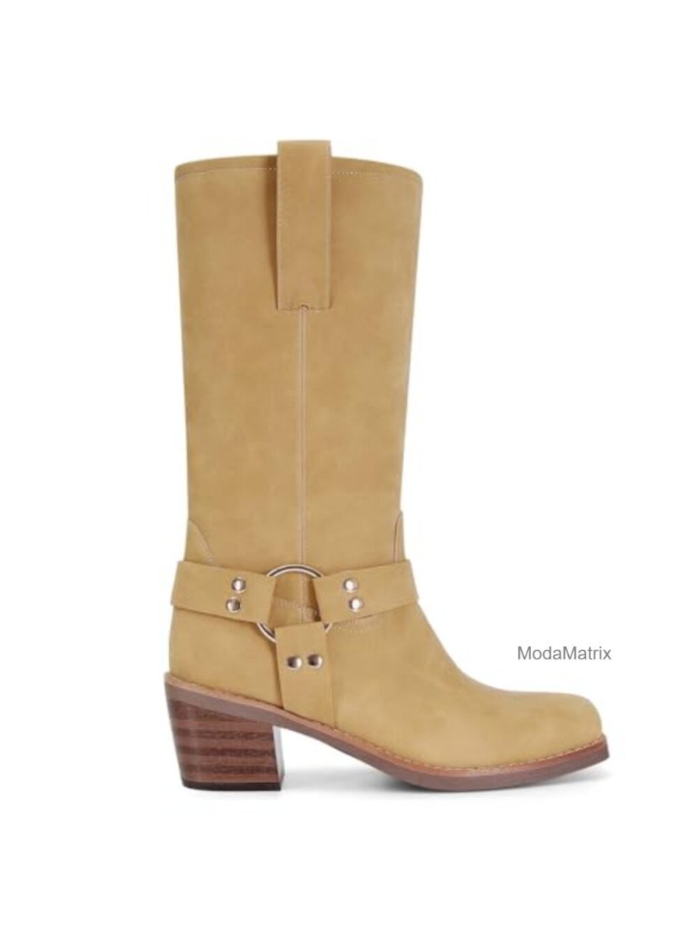 Suede Mid Calf Boots Square Toe Chunky Block Heel Pull On